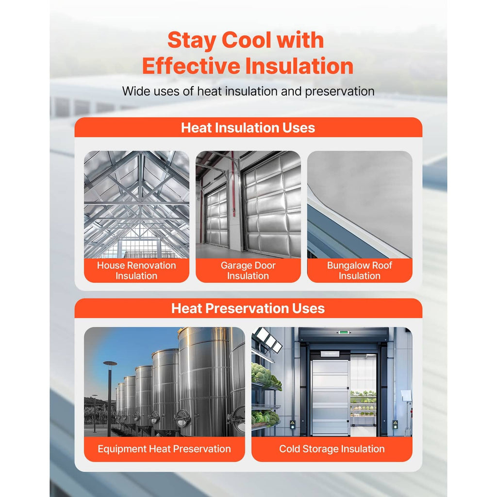 Reflective insulation roll application uses shown, wide heat insulation and preservation barrier