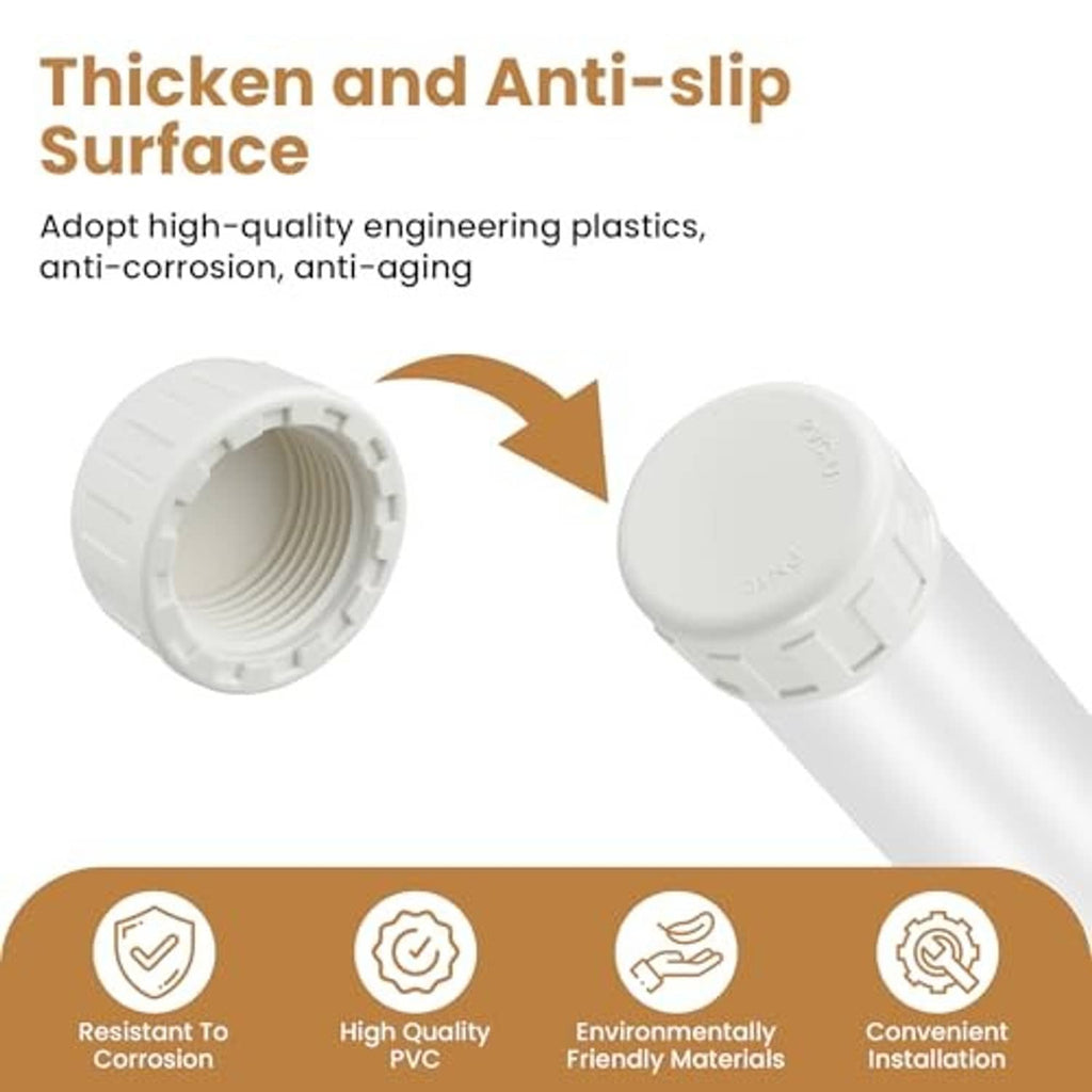 White PVC threaded pipe cap with anti-slip ribbed outer surface
