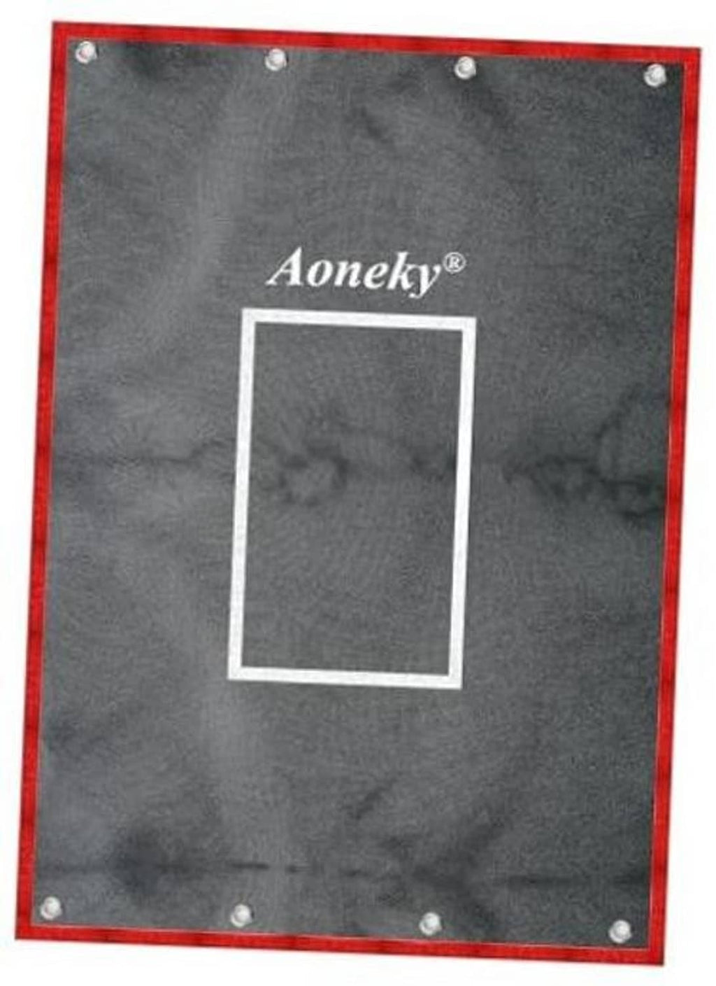 Strike zone training backdrop with red border and gray mat, white target rectangle, 4 grommets