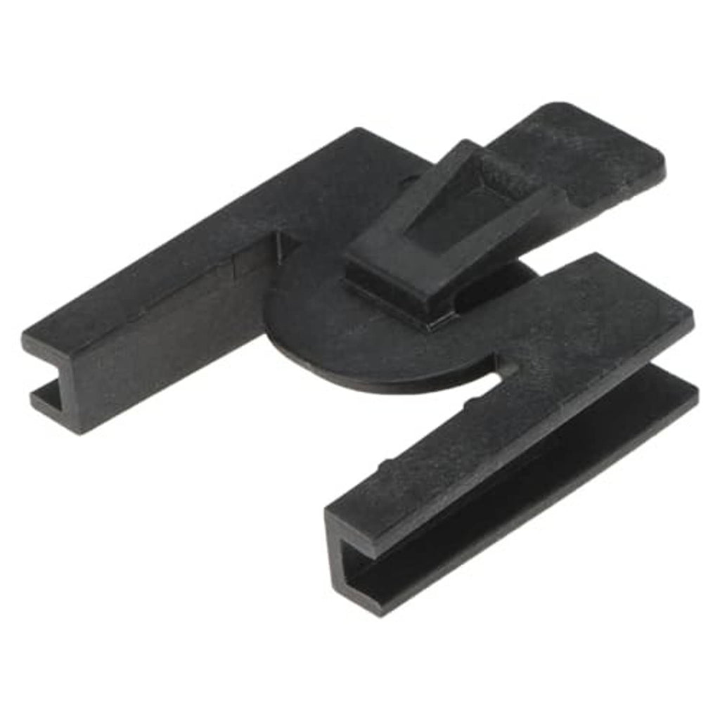 Black radiator upper bracket with central circular bushing and interlocking slots