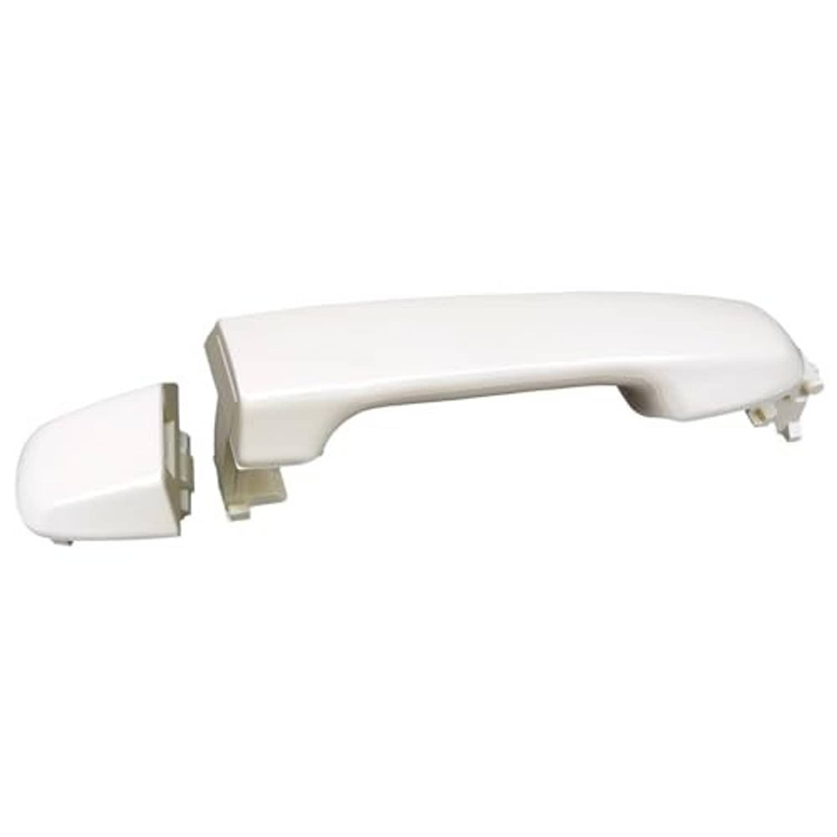 White exterior door handle with attached end cap, front right passenger side