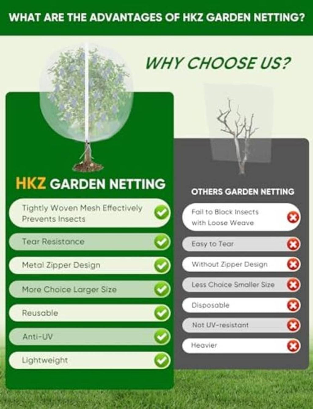 HKZ garden netting with zipper design, fine mesh dome cover on stake