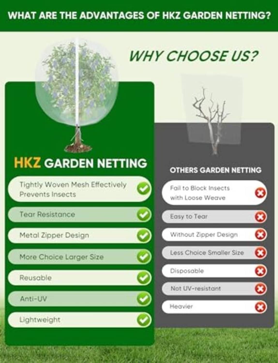 HKZ garden netting with zipper design, fine mesh dome cover on stake