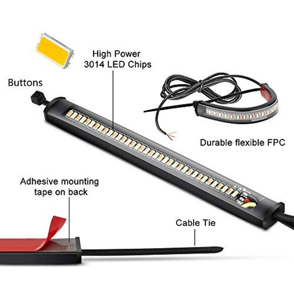 Flexible LED strip fork turn signals with adhesive backing, buttons, and cable ties