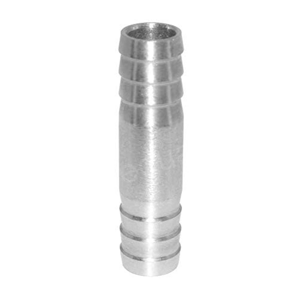 Stainless steel hose barb splicer union, barbed end with ridged grip sleeve