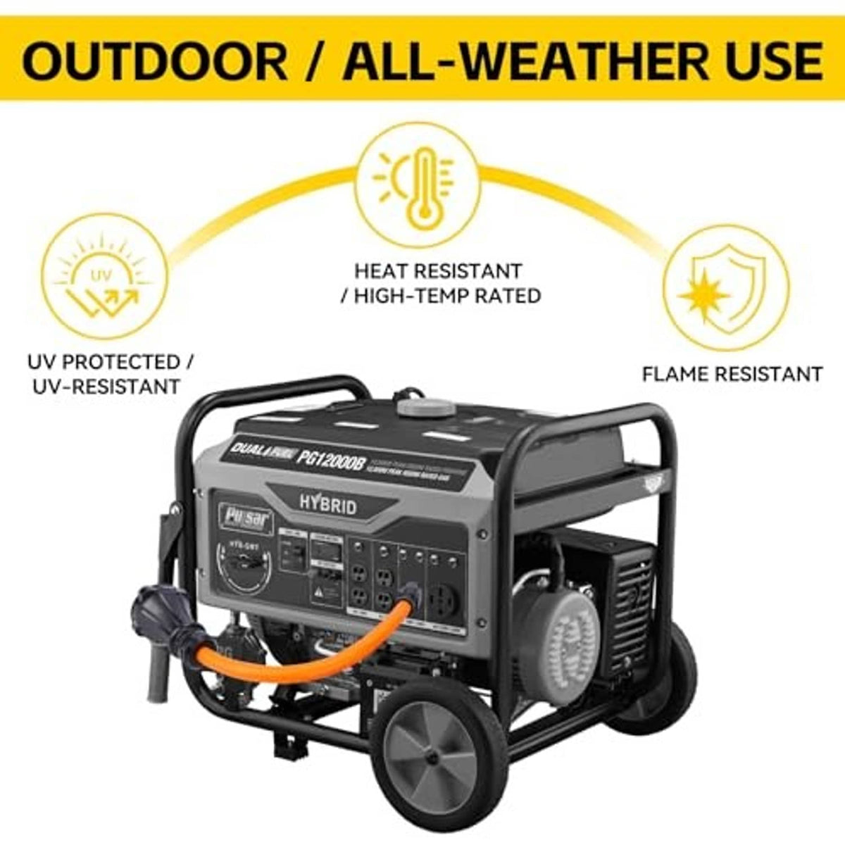 Generator adapter power cord with outdoor weather-resistant, heat-resistant design