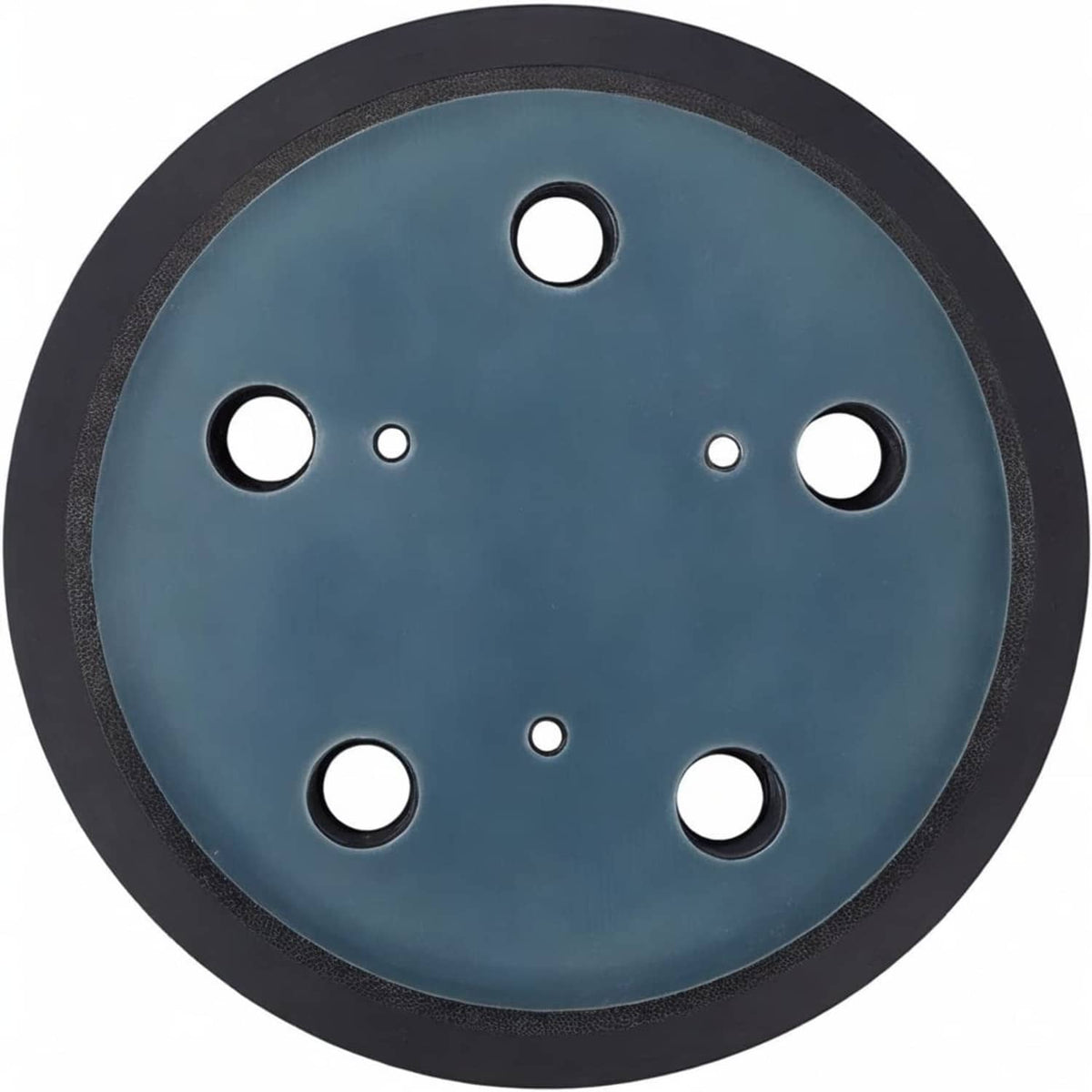 Blue circular sanding pad with black backing ring and multiple dust extraction holes