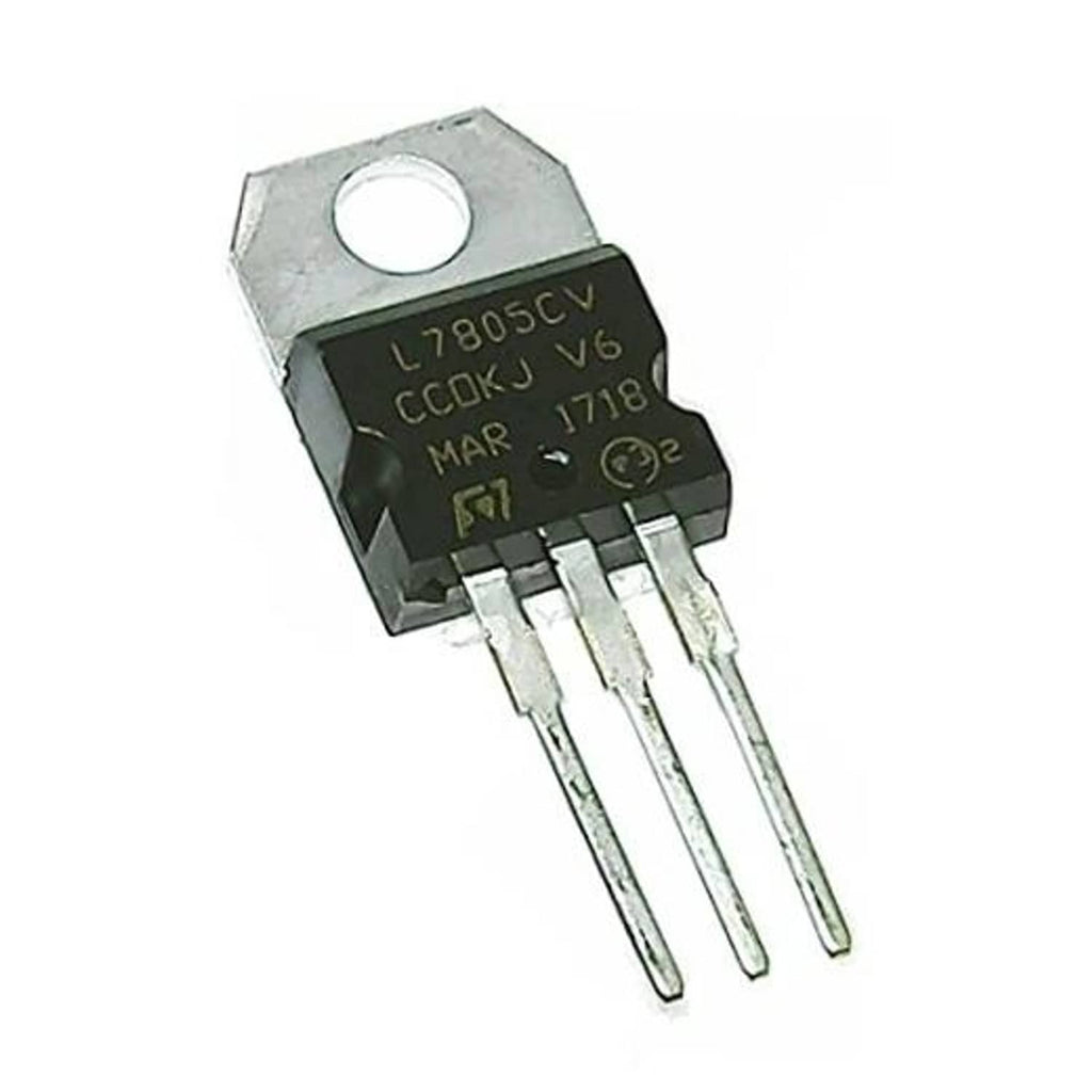 5V voltage regulator IC in metal TO-220 with three through-hole pins