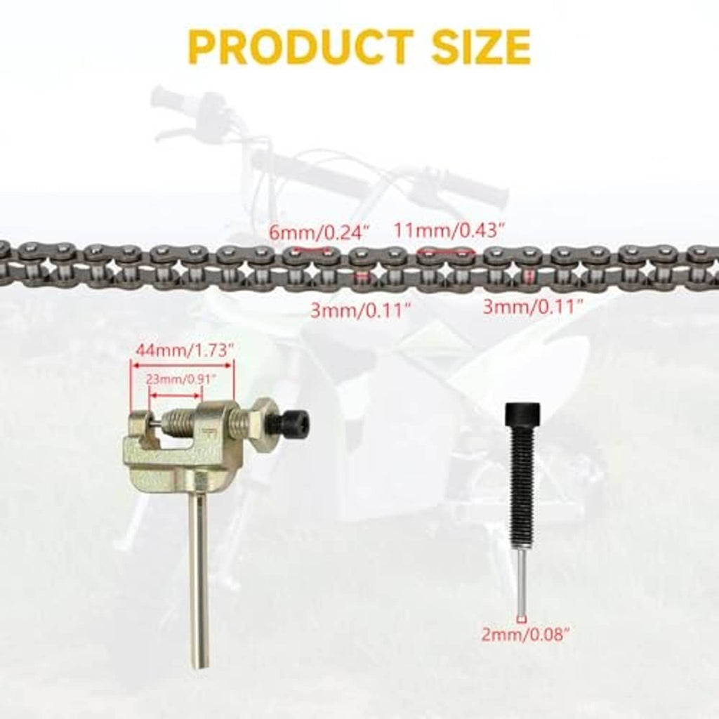 Dark steel 25H drive chain with 132 links and chain breaker tool size detail