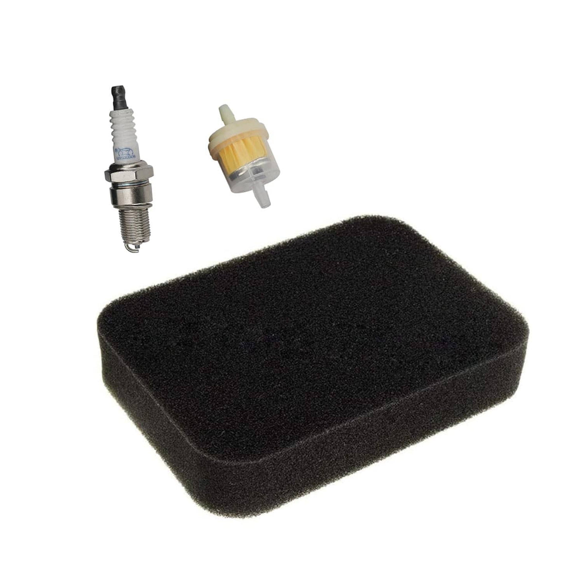 Foam air filter and spark plug set for small engines, black filter pad and yellow cap