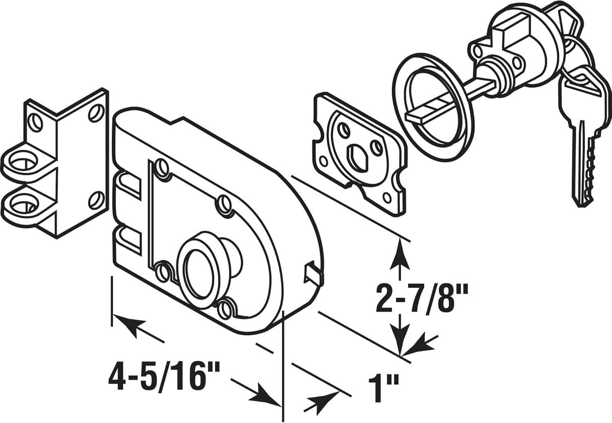 Deadbolt lock installation diagram showing keyed cylinder and 4-5/16 in mounting