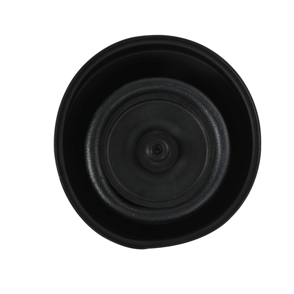 Black air spring bag top view with circular diaphragm and central fitting