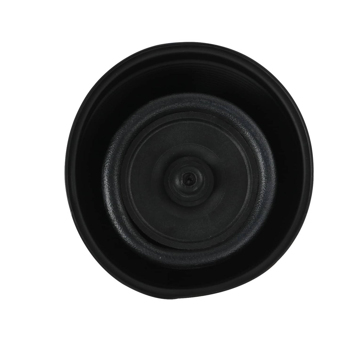 Black air spring bag top view with circular diaphragm and central fitting