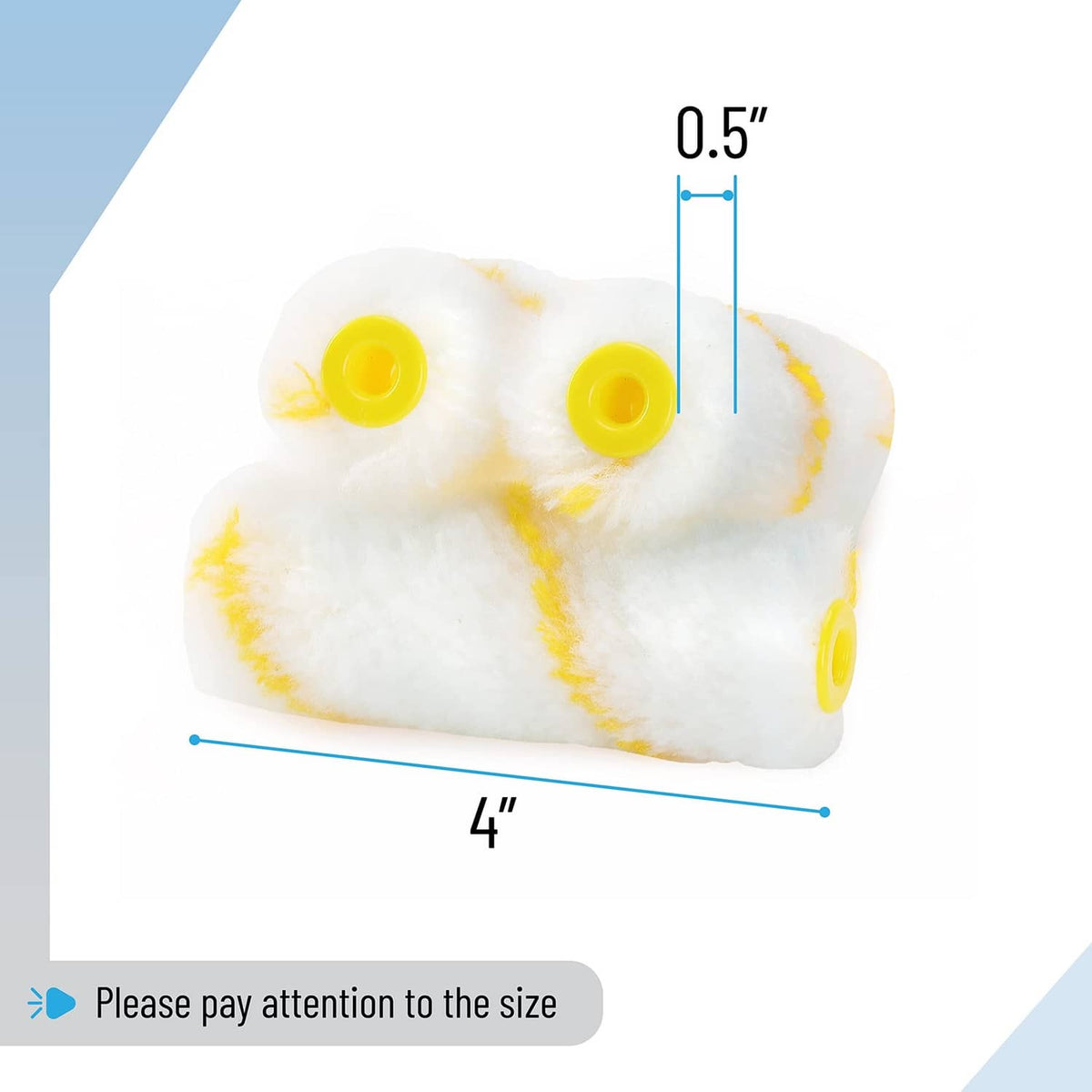 4-inch paint roller cover sleeve, fluffy white nap with yellow core openings