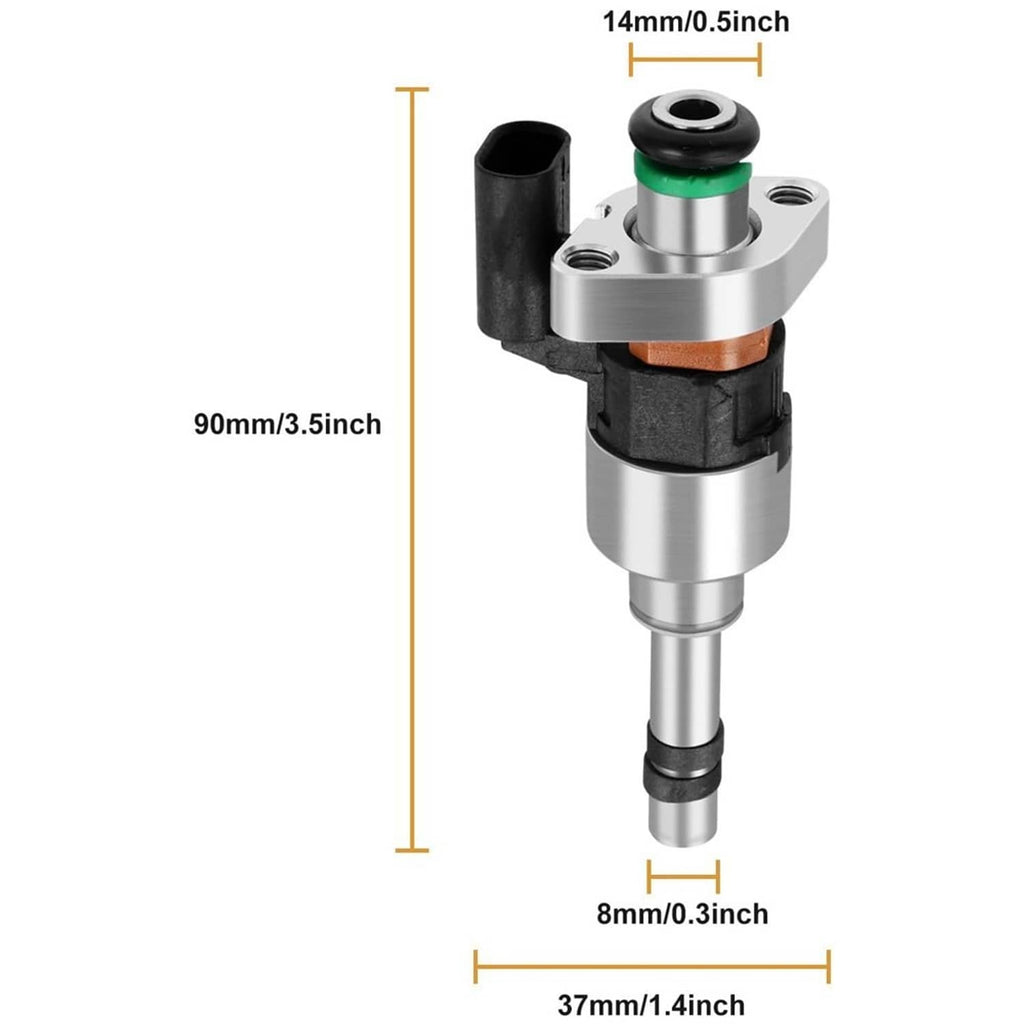 Fuel injector with silver body, black connector, green O-ring seal