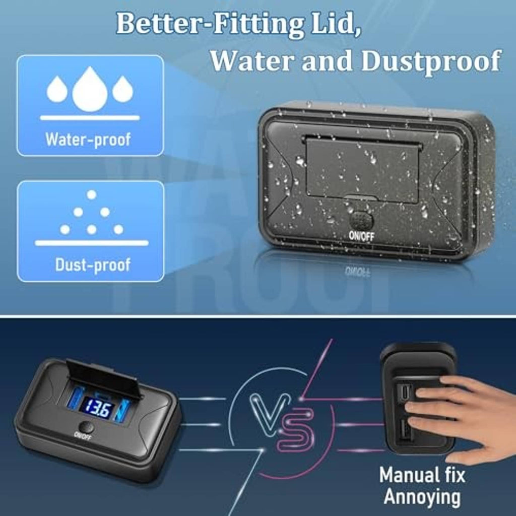Black weather-sealed USB outlet panel wall mount with water and dustproof protection