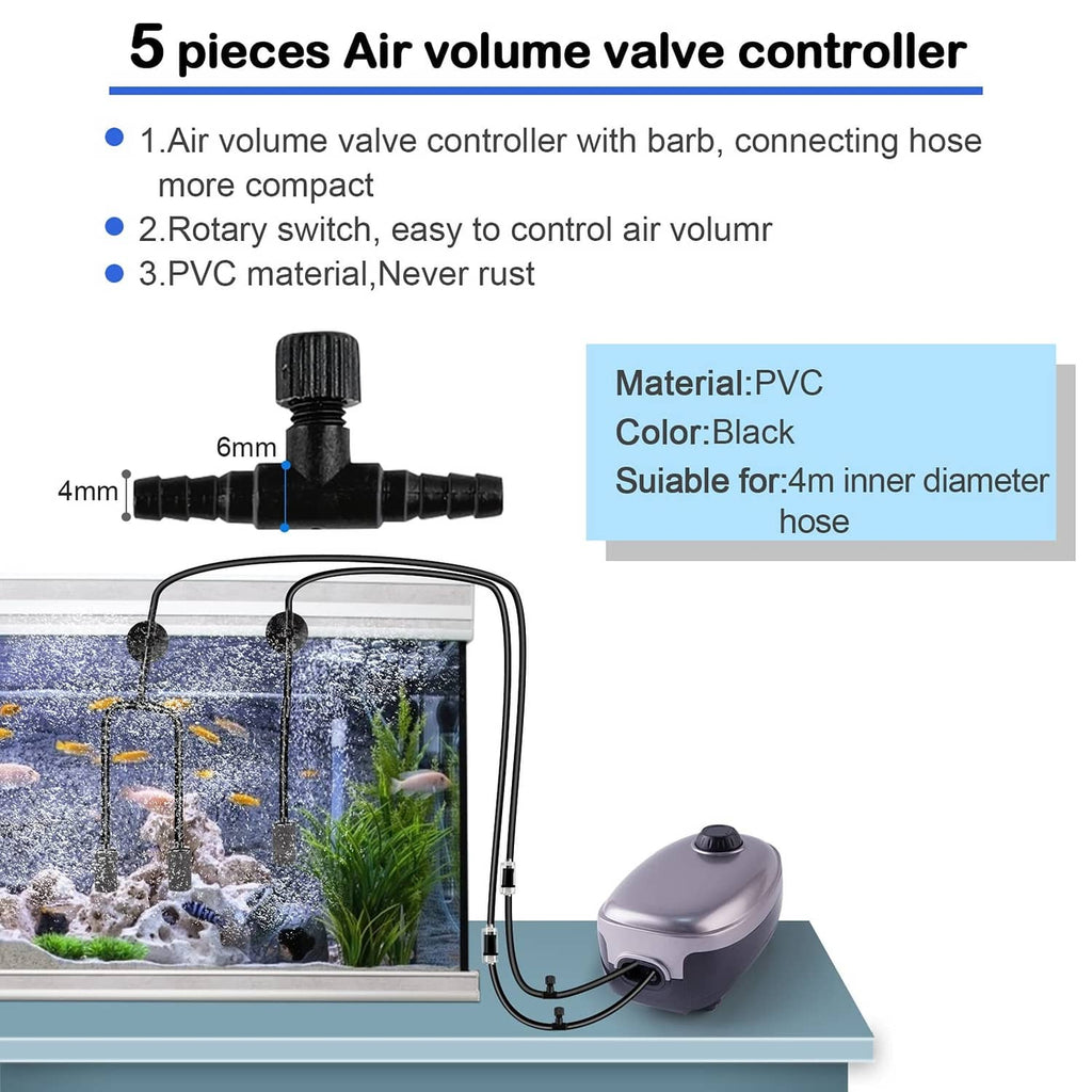 Air volume valve controller with barbs for 4mm inner diameter hose, black