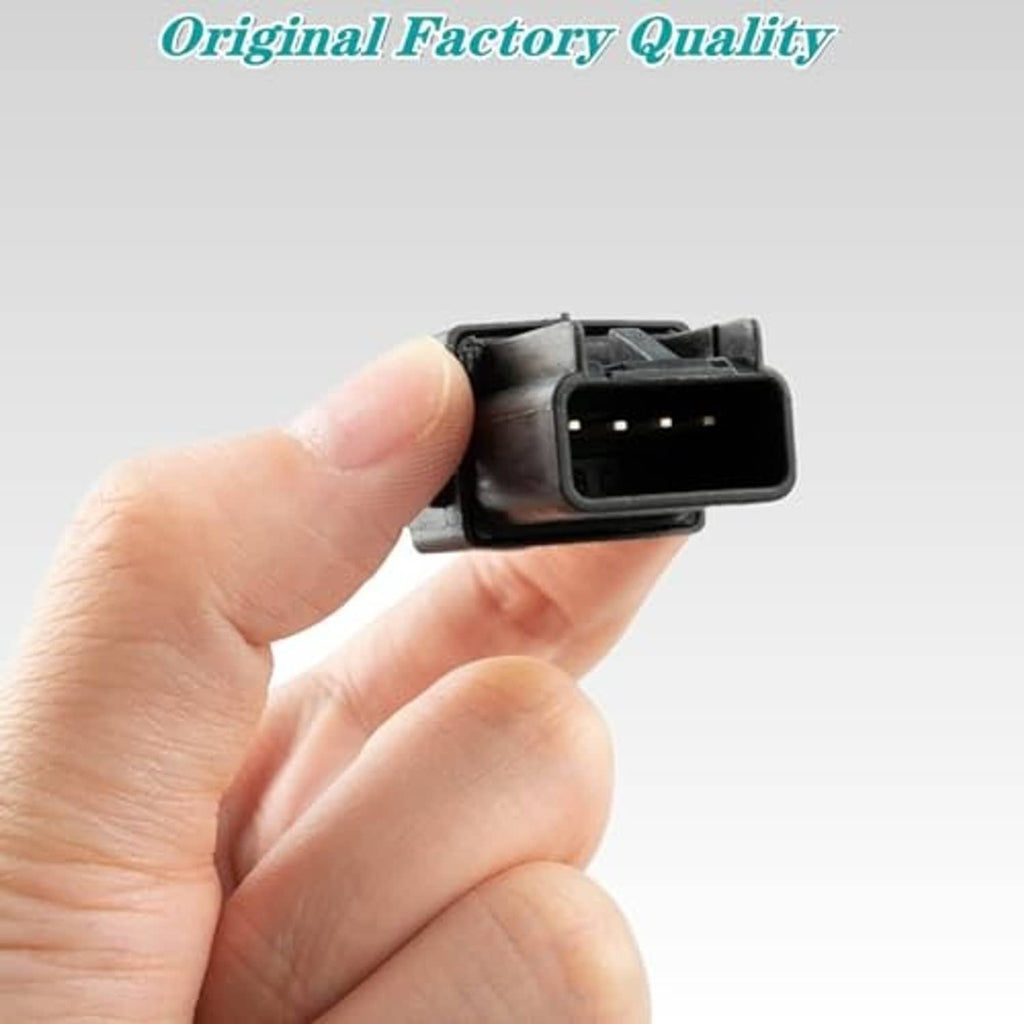 Black door lock switch held in hand, showing open connector pins and housing
