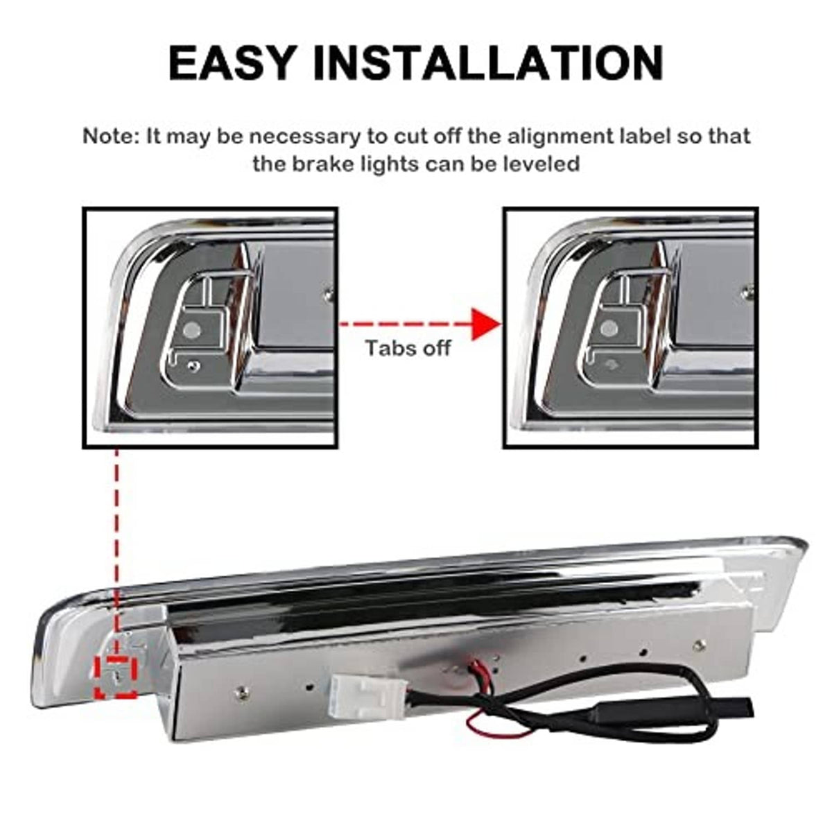 LED third brake light with chrome housing; underside and mounting tabs with wiring shown