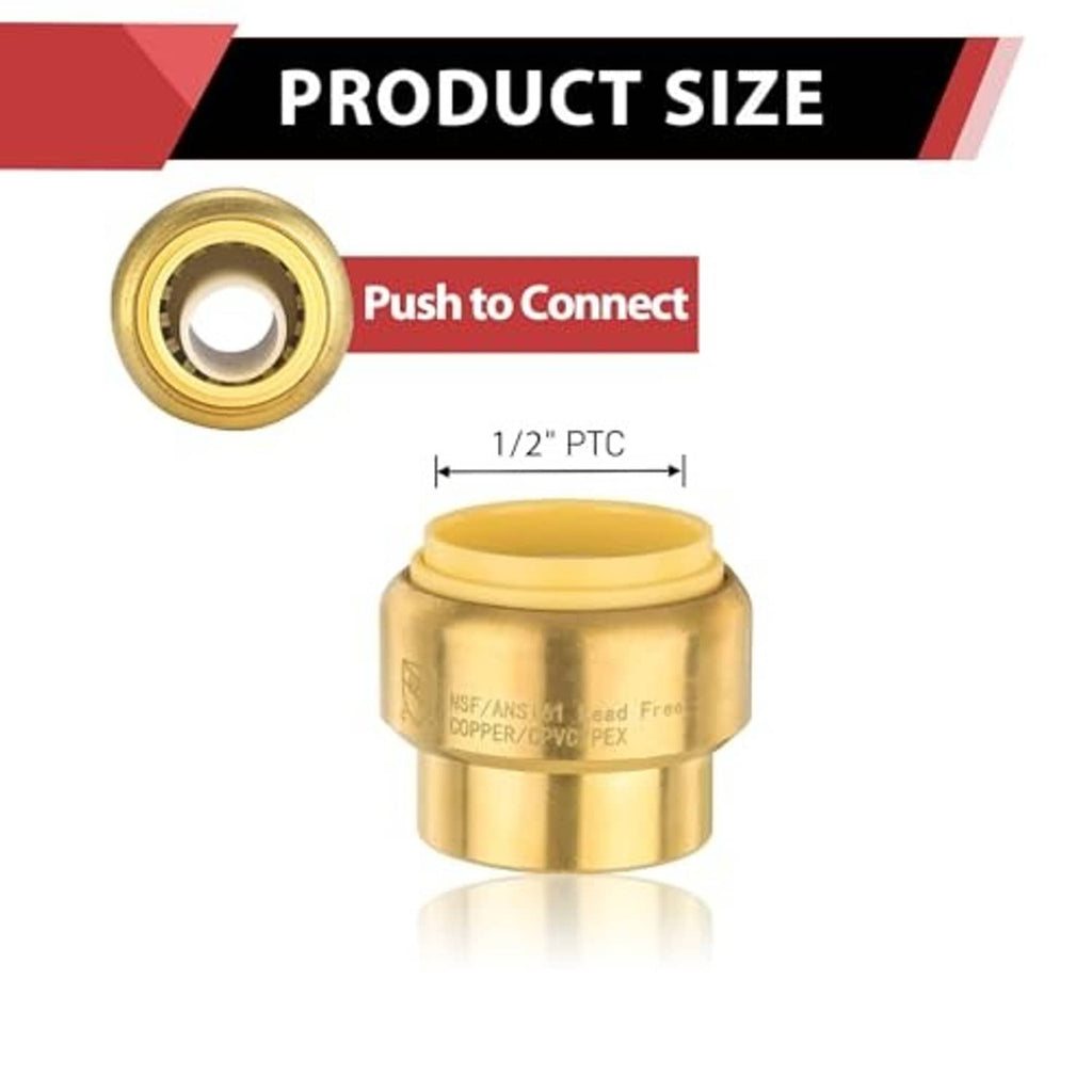 Brass 1/2 inch plug end cap push-fit fitting with round push-to-connect opening