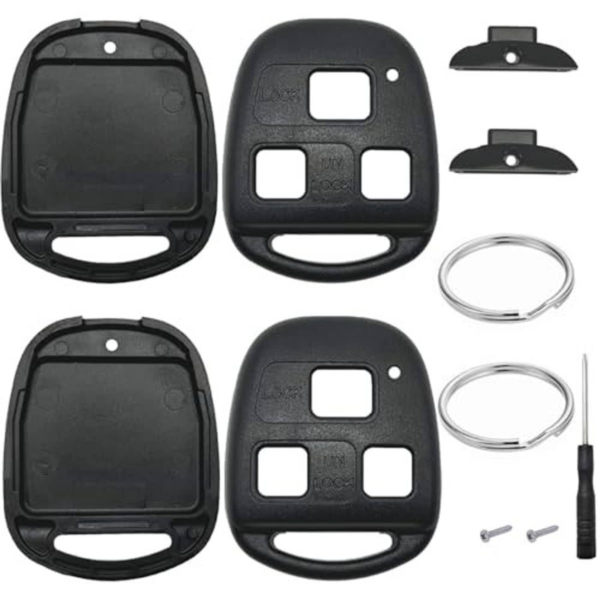 2-pack black key fob replacement shells with key ring and installation tool