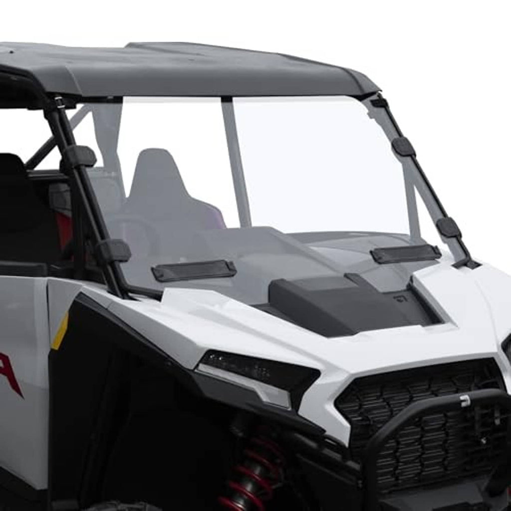 Vented full windshield for UTV with tinted panels and side mounting brackets