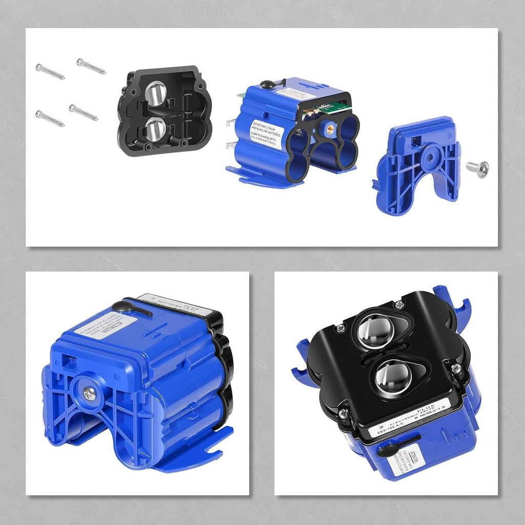 Toilet flush control module kit with main unit, mounting pieces, and cover parts