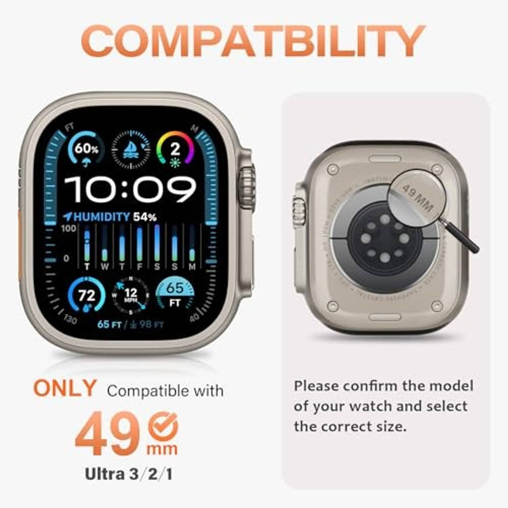 Metal Apple Watch 49mm case compatibility for Ultra 3/2/1, titanium-style frame, side fit