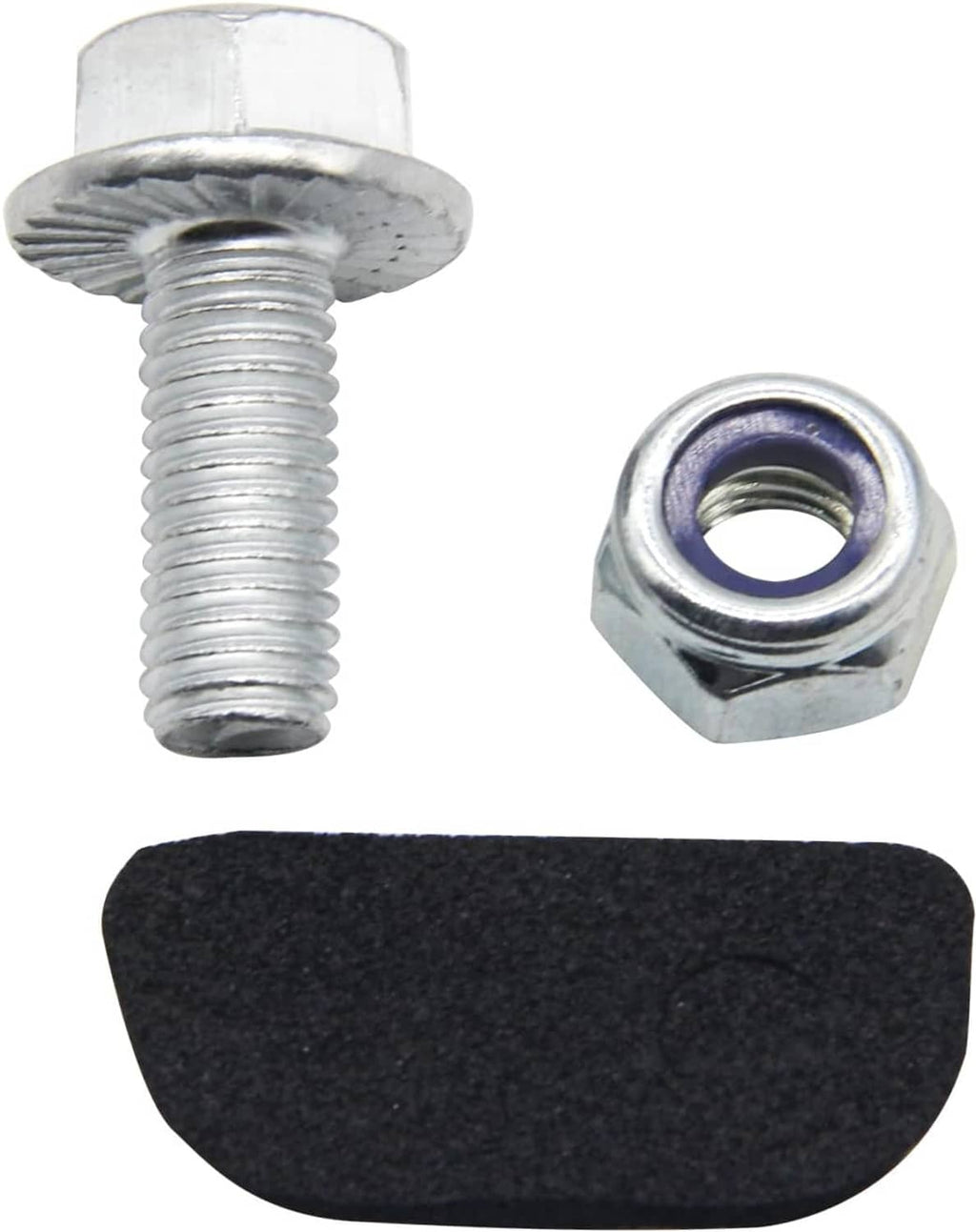 Spring-loaded rafter hook fastener with hex nut and black rubber pad, silver metal
