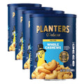 Salted whole cashews 4-pack in blue canisters with cashew artwork