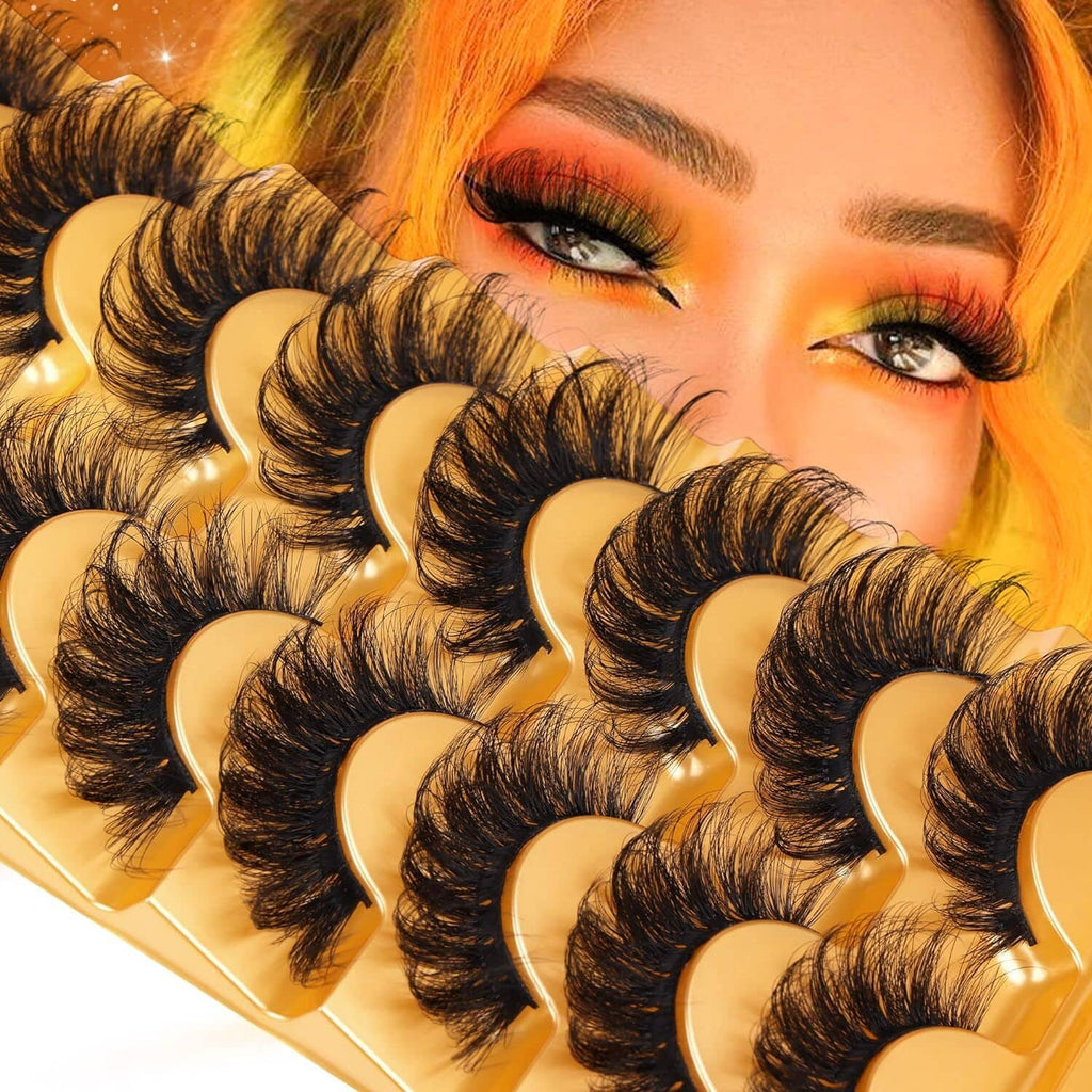 Curly volume false eyelashes, dark fluffy lashes with curved band, reusable 8-pack