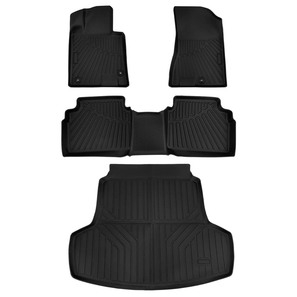 Black rubber floor mat set with two front mats and a rear cargo mat