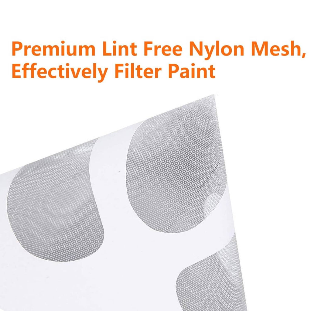 Close-up of white paint cone strainer showing fine nylon mesh filter