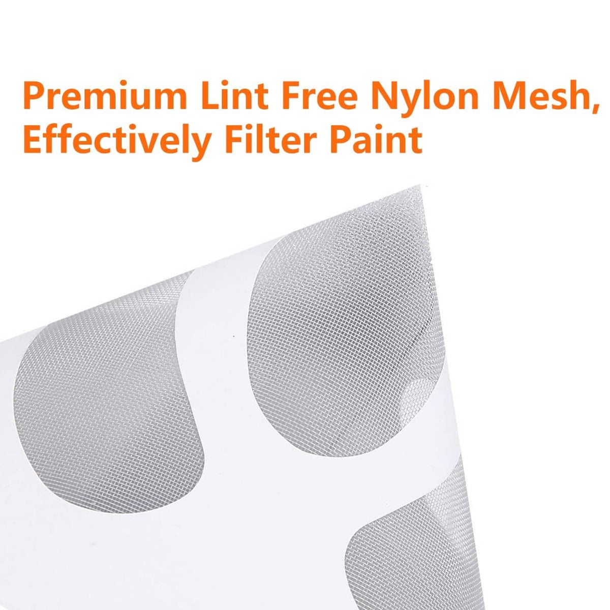 Close-up of white paint cone strainer showing fine nylon mesh filter