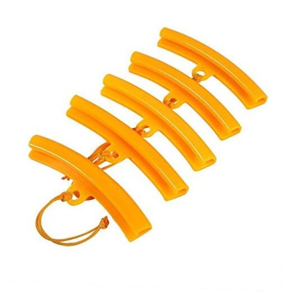 Set of 5 orange plastic wheel rim protectors with lanyard cords for tire changing