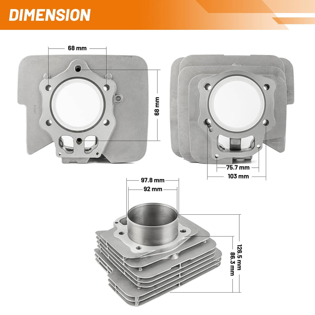 Cylinder kit dimension diagram showing cylinder head and cylinder block