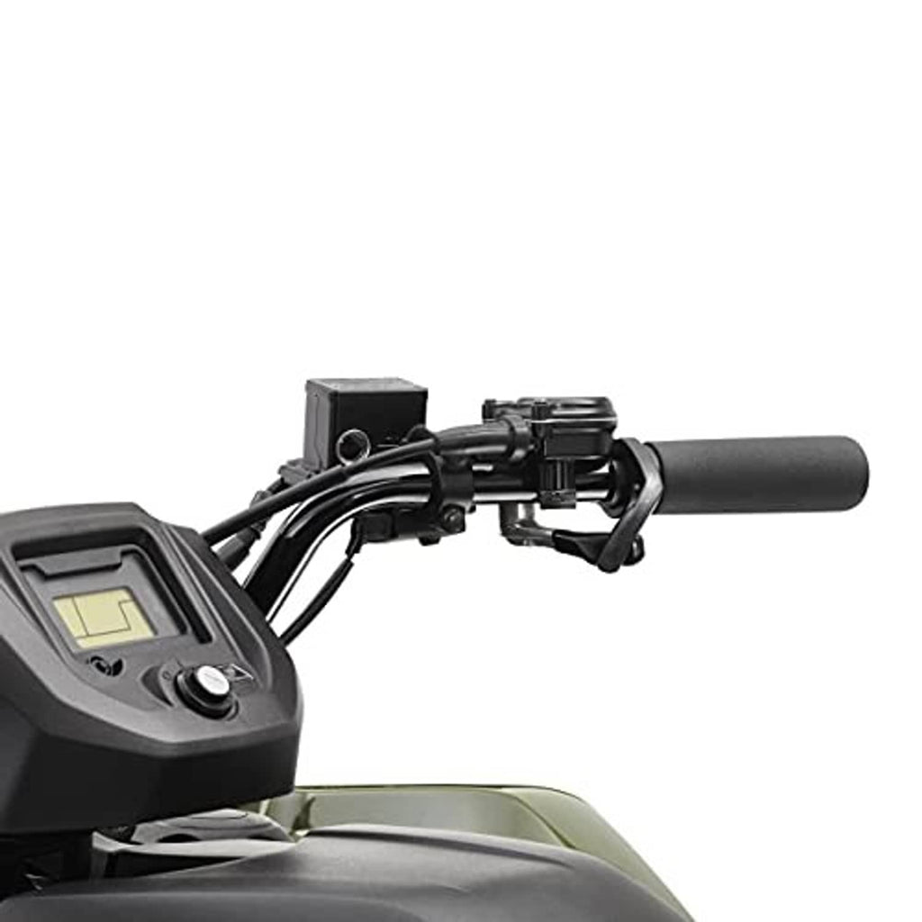 Black hand throttle handle assembly mounted near the control panel