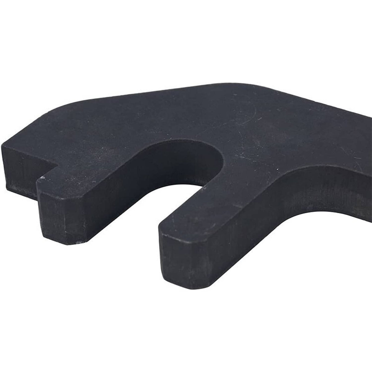 Black camshaft holding tool bracket with two U-shaped cutouts