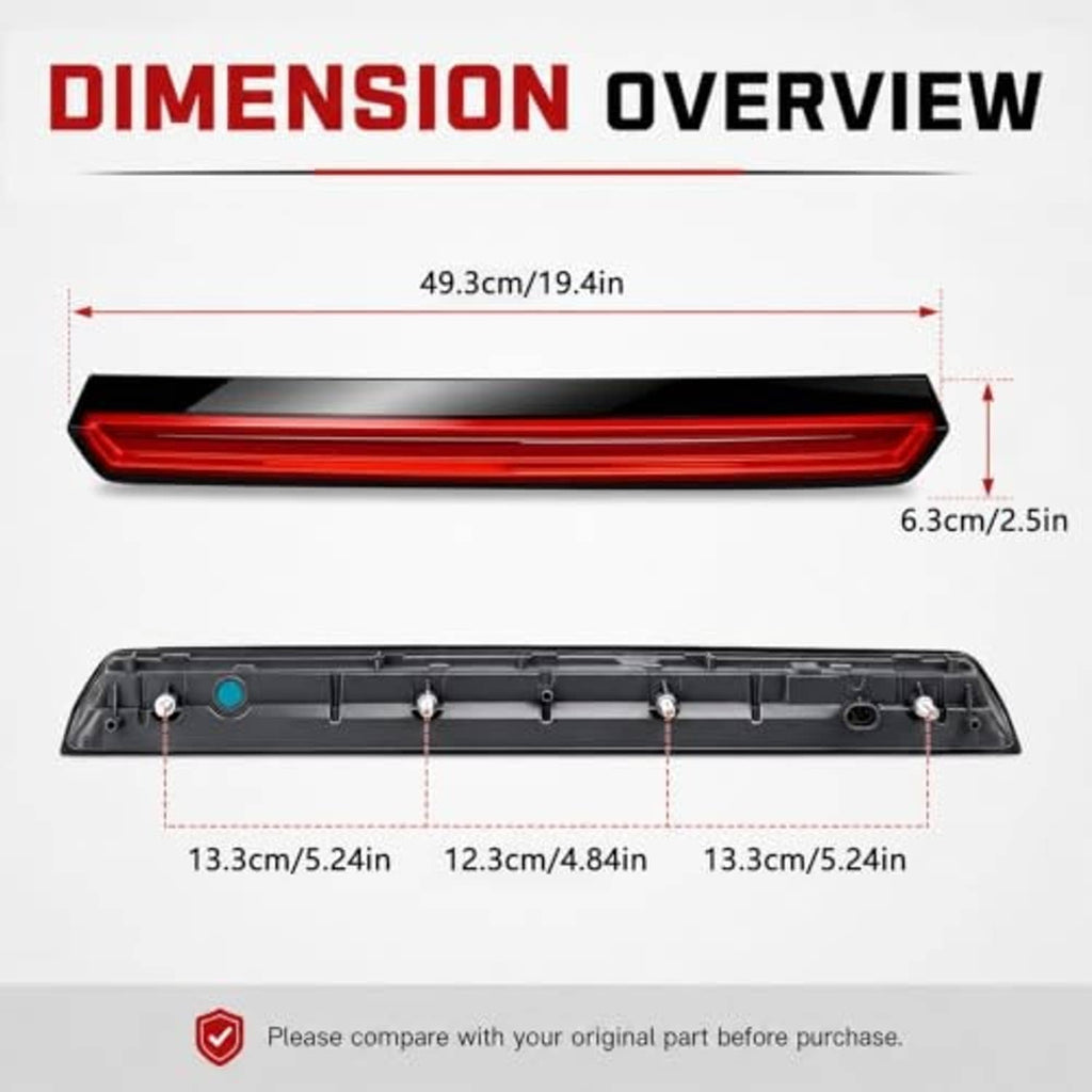 LED 3rd brake light bar with underside housing shown for dimensions