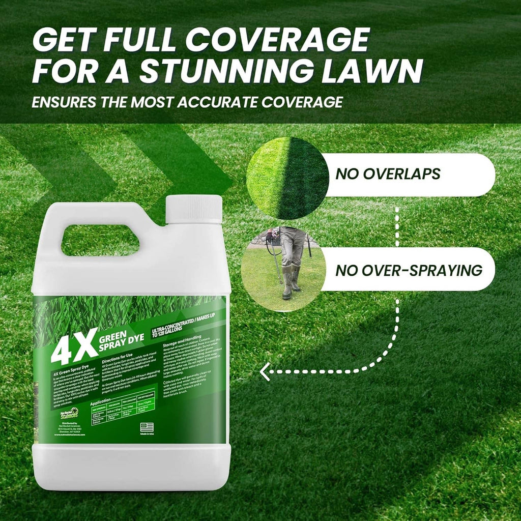 4X green spray dye bottle, 32 fl oz, side/back label view
