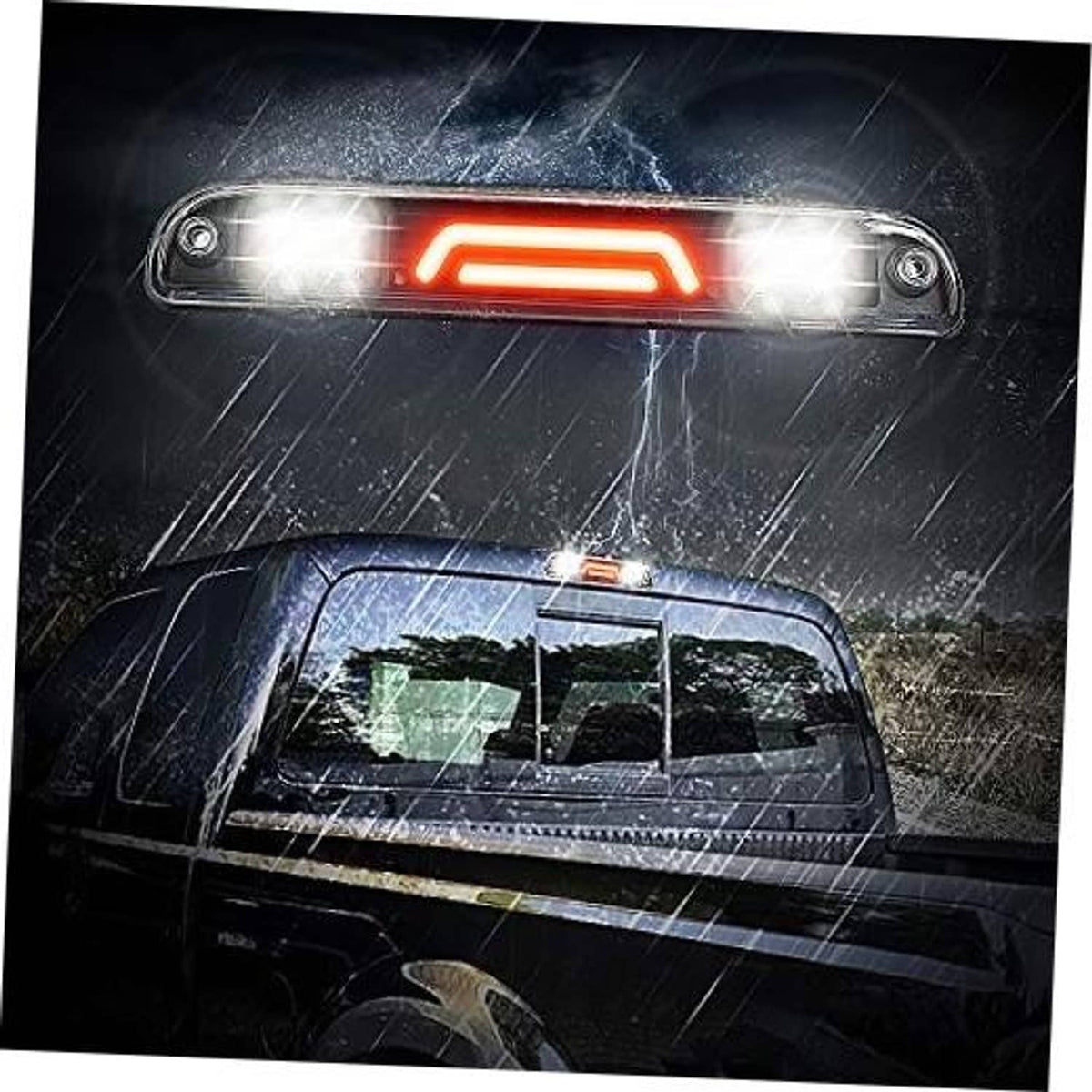 Third brake light with clear lens and lit red LED bar, with side mounting screws
