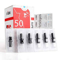 Disposable tattoo cartridge set with black needle tips in clear blister tray and box