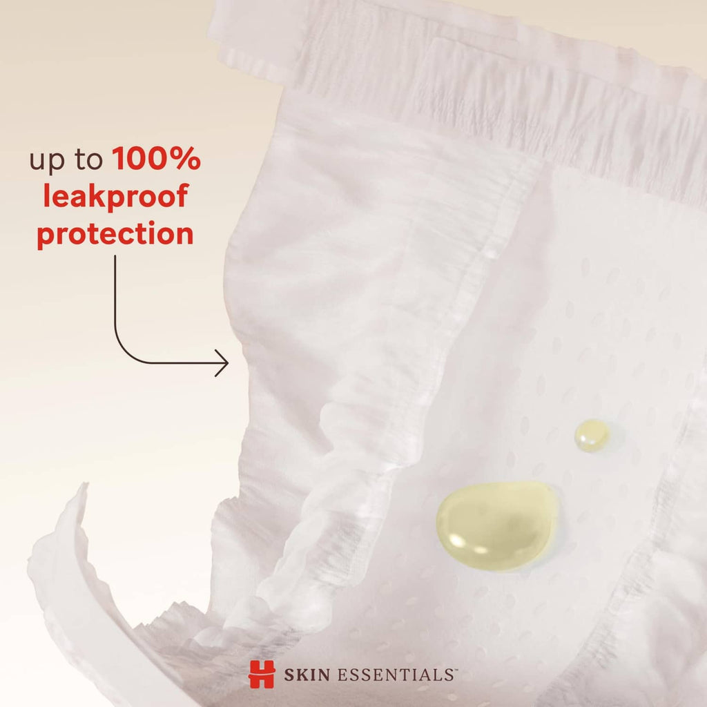 White diaper close-up with leakproof protection callout and cushioning detail