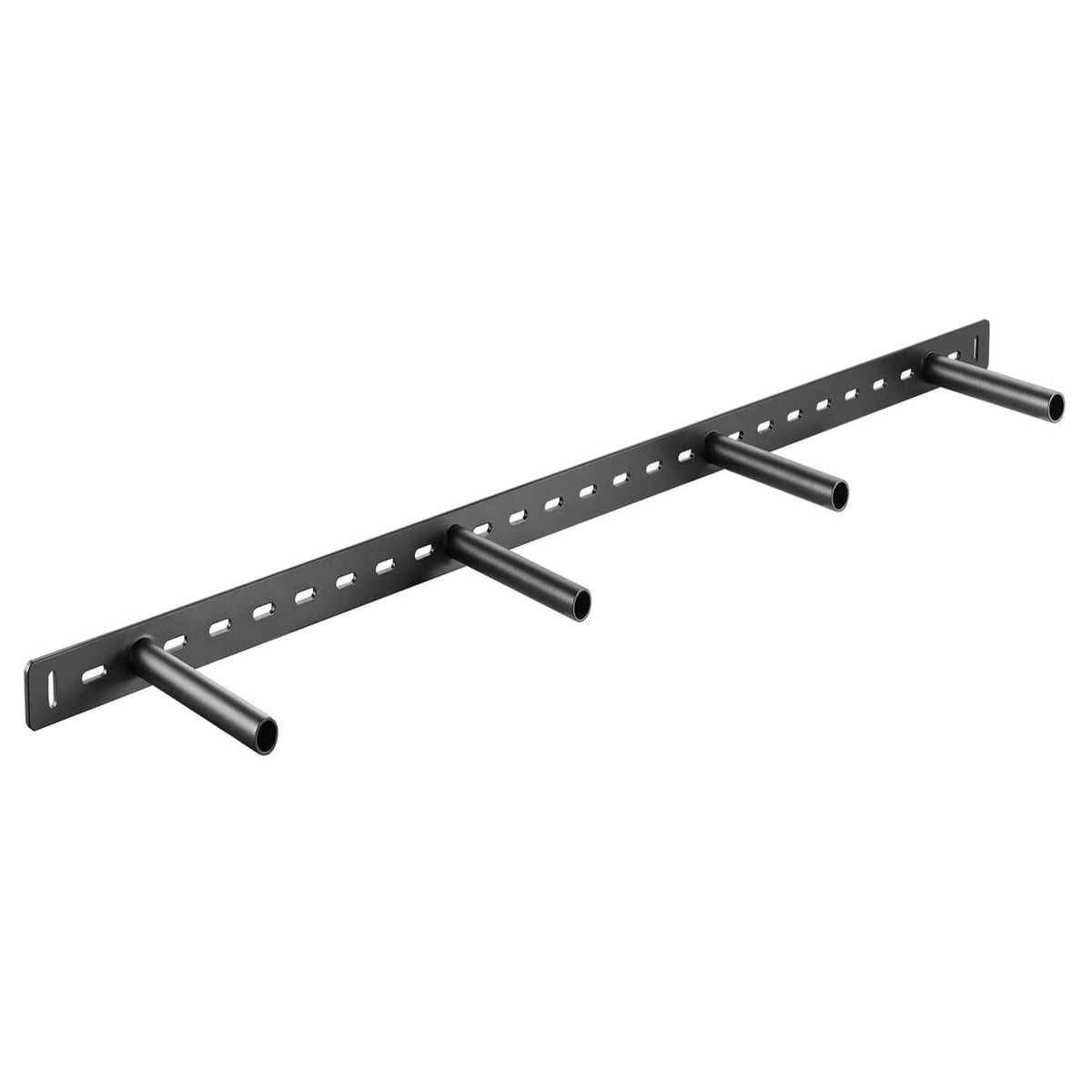 Floating shelf bracket with four side support rods and slotted mounting holes