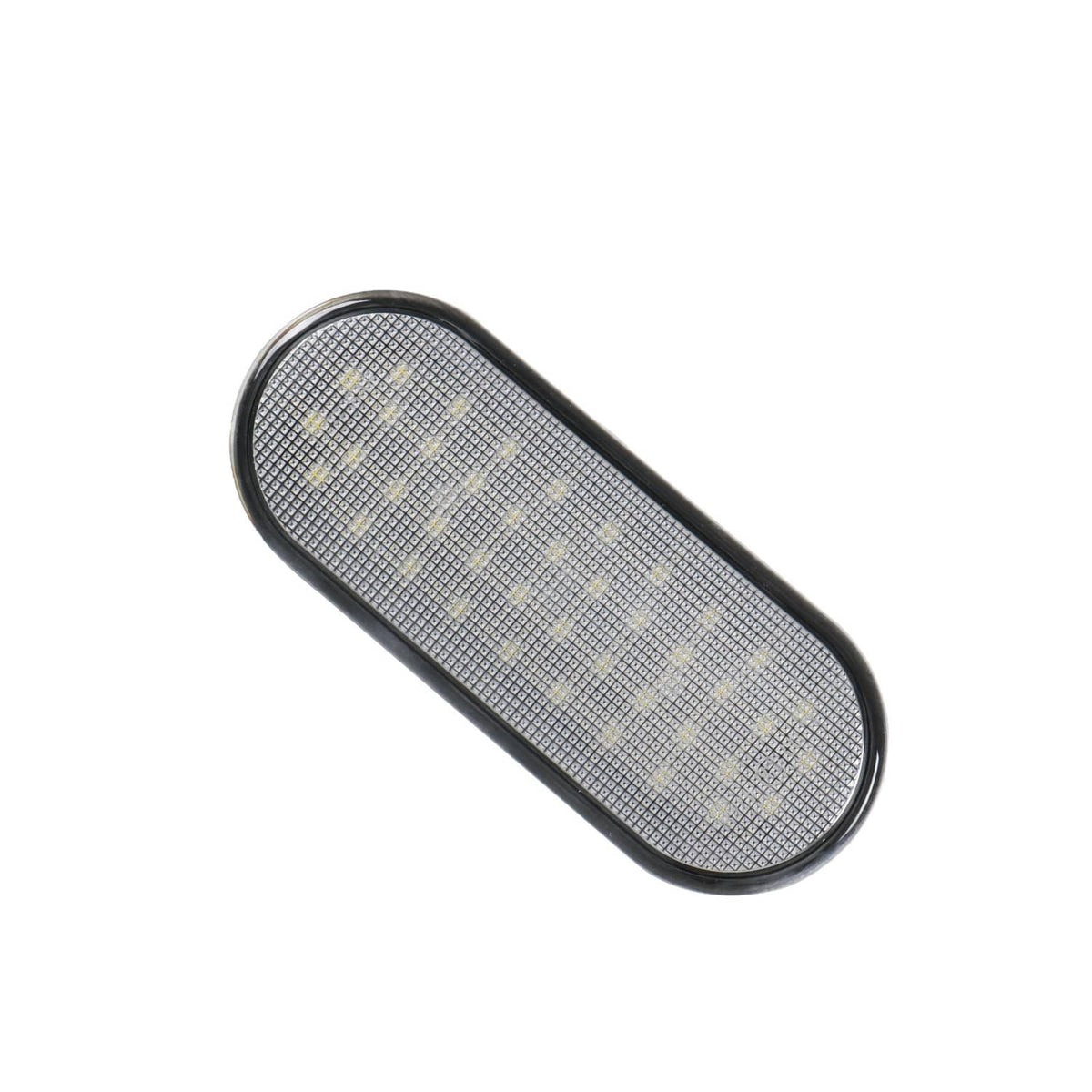 Oval LED bed light lens with textured grid pattern and black outer rim