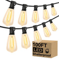 Outdoor string lights with black wire and amber white Edison-style bulbs