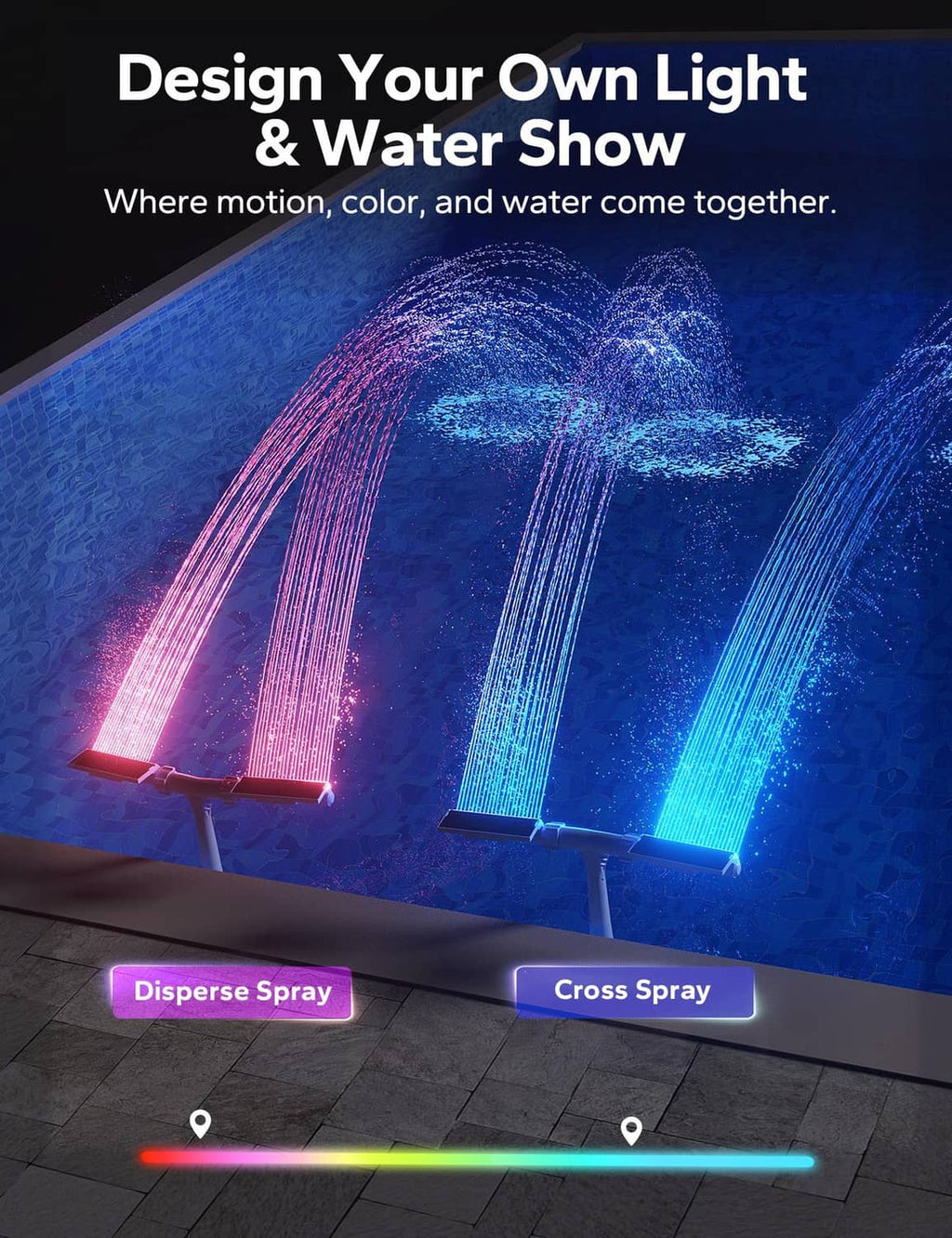 RivetOak POOLHACKER Solar Pool Fountain with 10-Color LED Lights, Newly Refined Gray