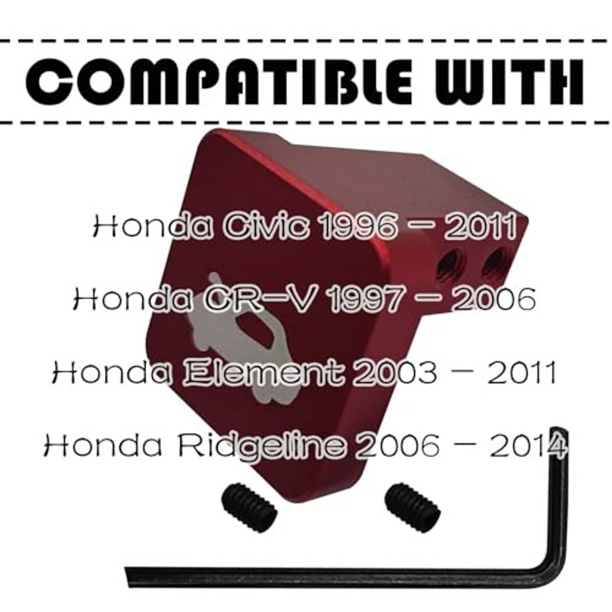Red hood latch release handle with L-shaped rod and two black screws