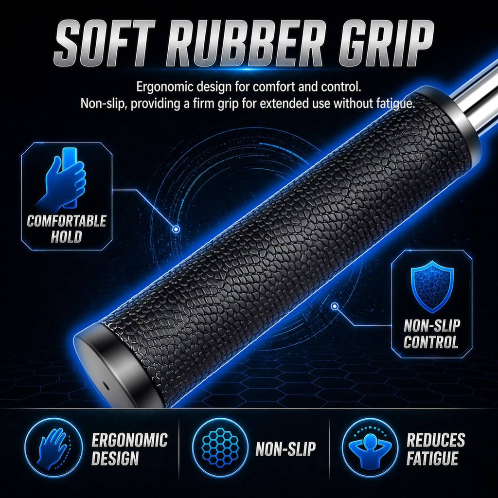 Soft rubber grip handle for pressure golf ball retriever with textured black surface