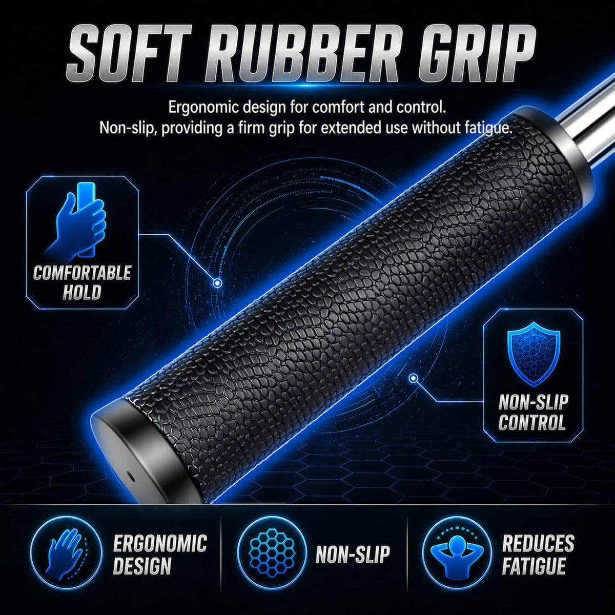 Soft rubber grip handle for pressure golf ball retriever with textured black surface